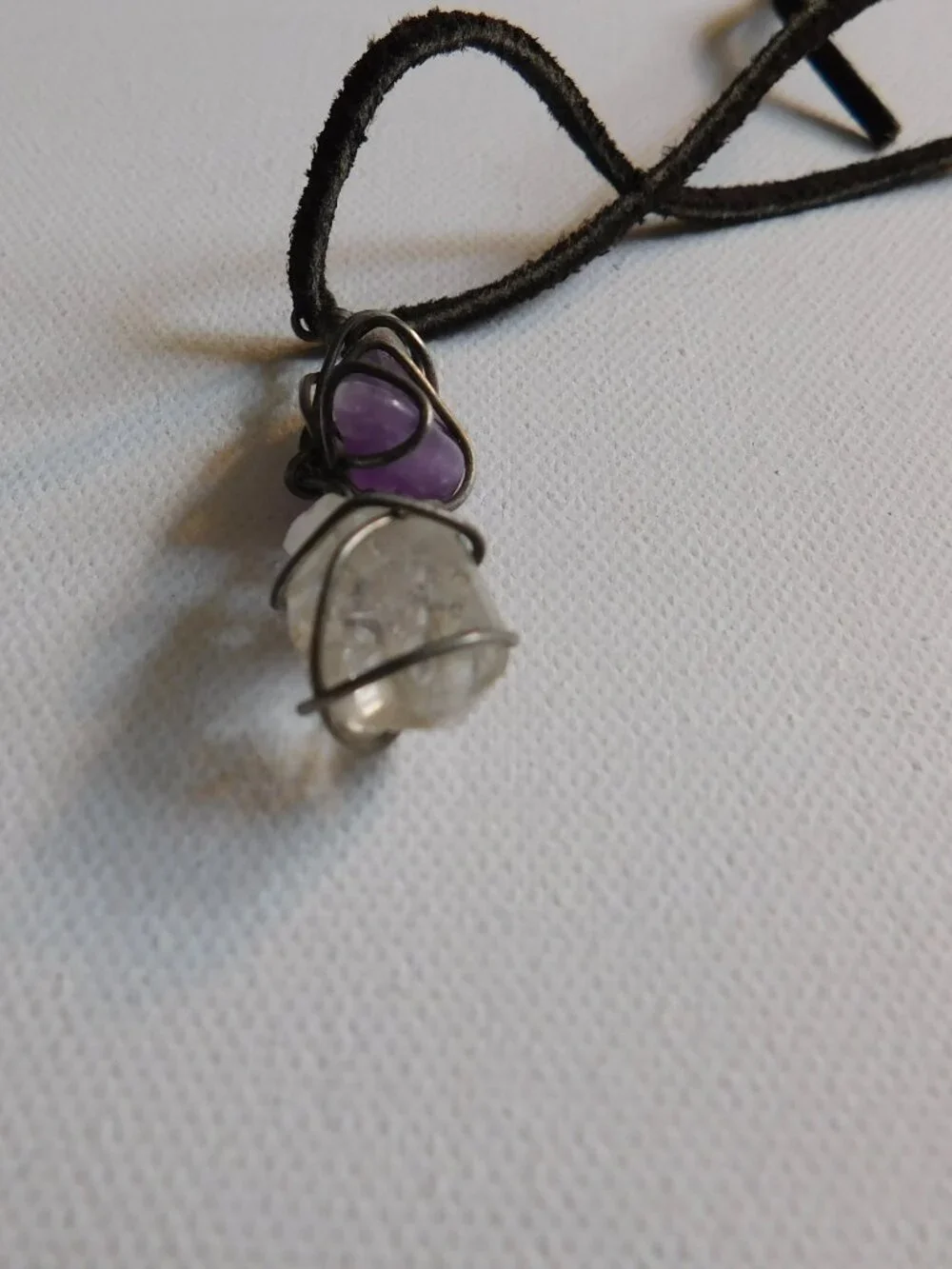 Boho Natural Stone Cord Necklace Lot 3pc Amethyst Quartz Ceramic Suede Choker